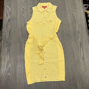 NWOT Guess Los Angeles Linen Blend Yellow Collared Utility Tie Waist Dress Sz M